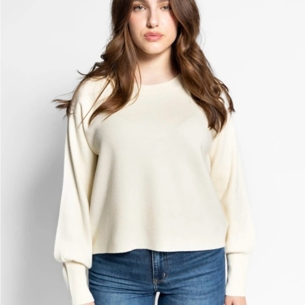 NWOT | Oat New York Cream Crew Neck Balloon Sleeve Sweater Women's Size XS